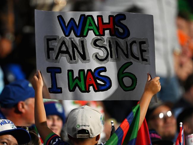 AUCKLAND, NEW ZEALAND - MARCH 08: A Warriors fan enjoys the atmosphere during the round one NRL match between New Zealand Warriors and Cronulla Sharks at Go Media Stadium Mt Smart, on March 08, 2024, in Auckland, New Zealand. (Photo by Hannah Peters/Getty Images)