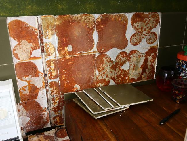 Just some of the issue at Amanda Shanahan's rental property, including broken tiles. Picture: Peter Clark
