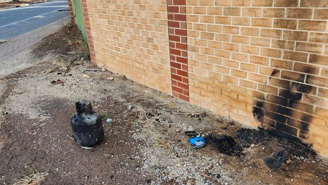 A burnt-out gas cylinder at the Al-Khalil Mosque in Adelaide. Picture: Islamic Society of South Australia