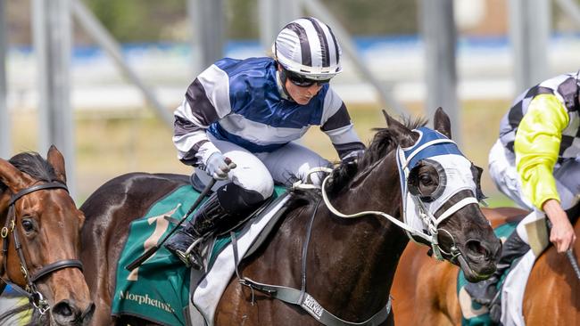 Tippa, ridden by Rochelle Milnes, wins at Morphettville last start. Picture: Makoto Kaneko