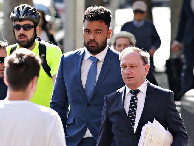 Zane Musgrove (blue suite) has pleaded not guilty to the charges. Picture: Adam Yip