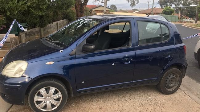 New South Wales police are investigating a shooting in which a passenger in this Toyota Echo was wounded in the leg. Picture: Supplied/Monaro District Police