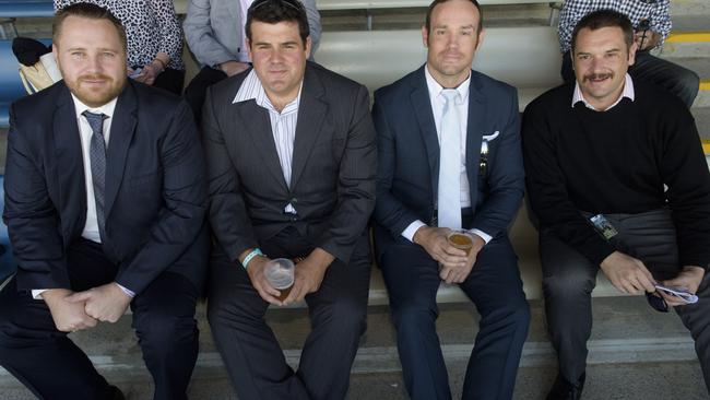 Looking sharp in their suits on South Grafton Cup Day were Matt Davidson, Chris Owen, Scott Lloyd and Angus McKimm. Photo Adam Hourigan / The Daily Examiner