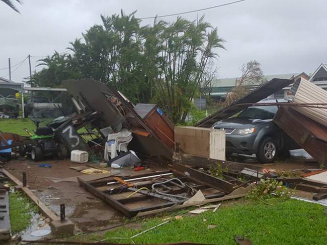 Cyclone Debbie Proserpine QLD - image posted by Rachel Harm to Facebook - 'My yard and the neighbours shed which is now in my backyard' Picture: Rachel Harm/Facebook