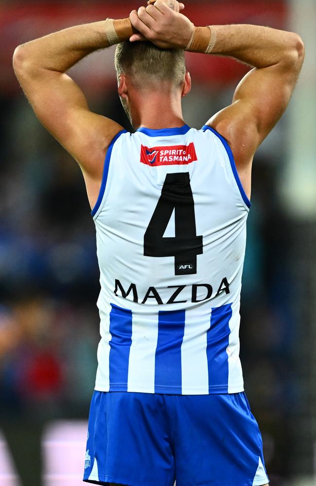 North Melbourne defender Aidan Corr after his side’s draw. Picture: Steve Bell/Getty Images