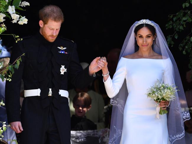 Harry and Meghan were married at St George's Chapel, inside Windsor Castle, on May 19, 2018. The bride wore Givenchy. Picture: Getty Images