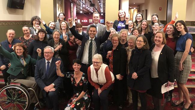 Supporters of legislation to decriminalise abortion in NSW cheer following it's successful passage through the NSW lower house. Picture: Supplied