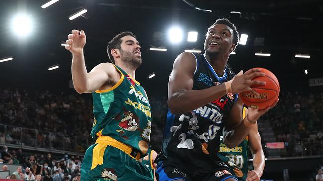 Ariel Hukporti is locked in at Melbourne United for NBL24. Picture: Kelly Defina/Getty Images