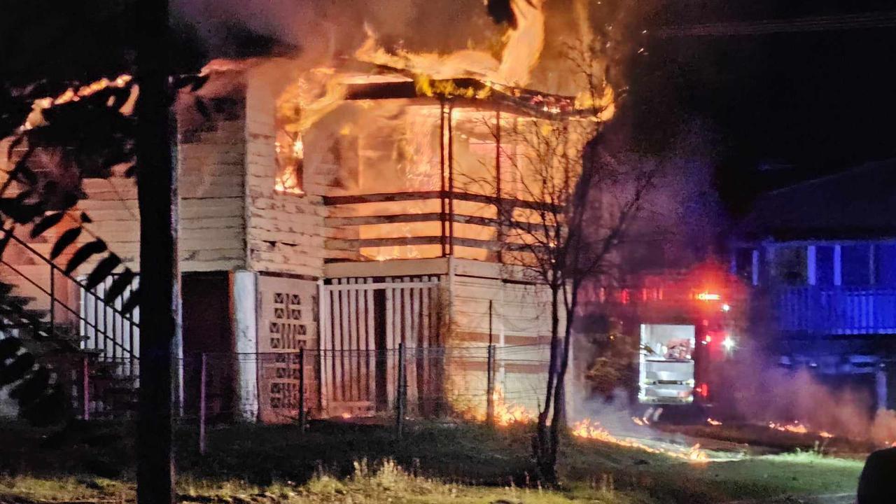 Flames coming from the ferocious fire at Edington St on Thursday night. PHOTO: Kerry Smith.