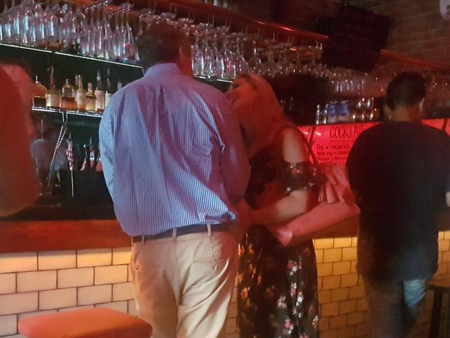 Mr Joyce and Ms Campion chat in a Sydney bar in February last year. Picture: Roger Tavener