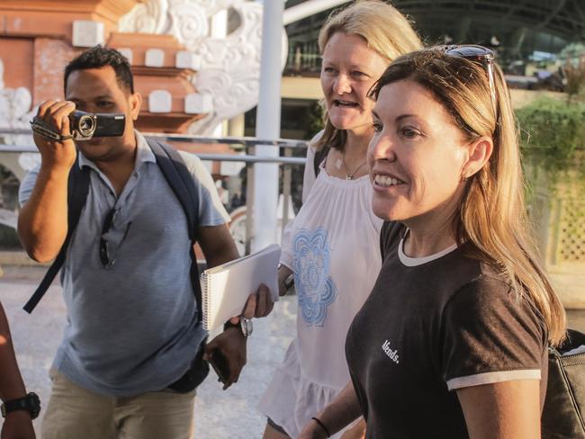 Mercedes Corby (right) arrives at the International Airport in Bali. Picture: AAP