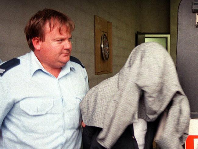 Ross Alfred Shane Sales taken into Wyong Police Station after shooting JF in broad daylight at court. Picture: Robert McKell