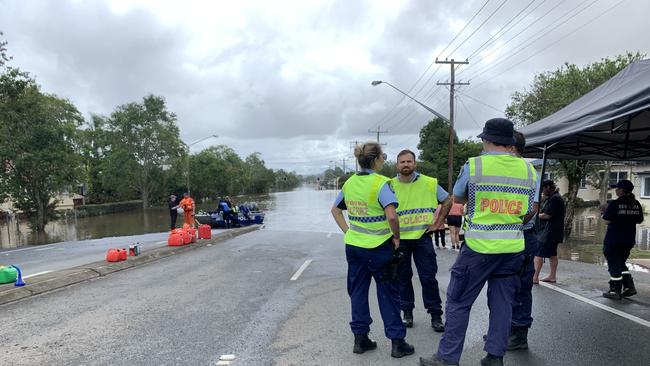 Emergency services set up a makeshift base on Ballina Road on March 1, 2022, a day after Lismore was hit by a record flood. Picture: Stuart Cumming