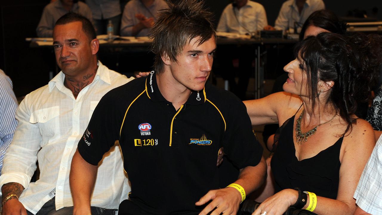 Dustin Martin at the 2009 AFL national draft with his family. Picture: Michael Dodge
