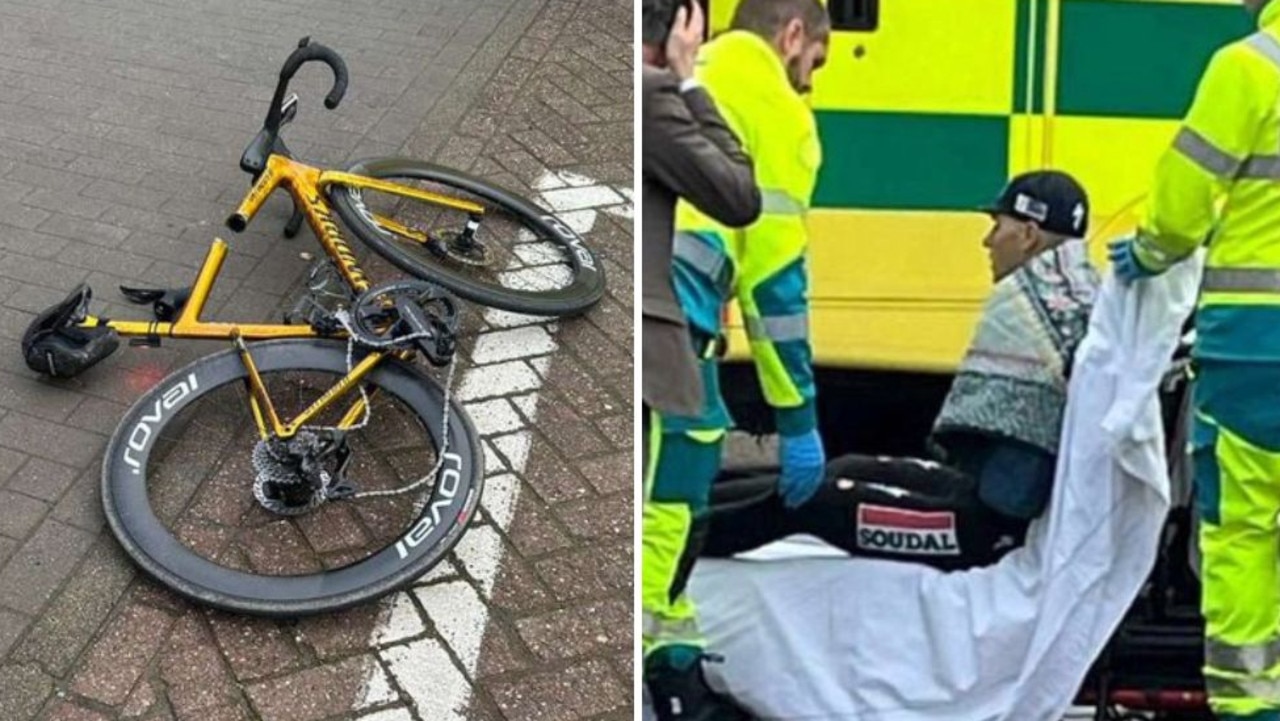 Remco being taken to hospital and the state of his bike.