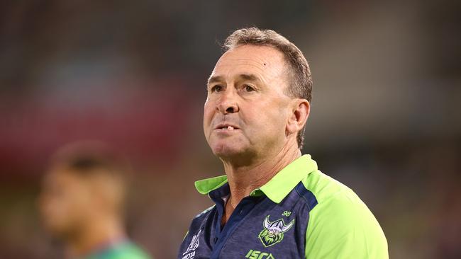 Raiders coach Ricky Stuart is coming under pressure following Canberra’s slow start to the season. Picture: Getty