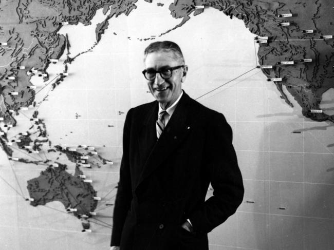 Sir Hudson Fysh in the Qantas boardboom in Sydney in 1958.