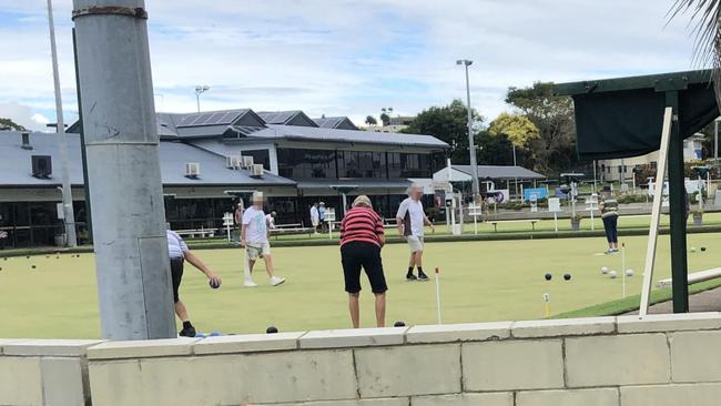 Bowlers at the Southport Bowls Club yesterday.