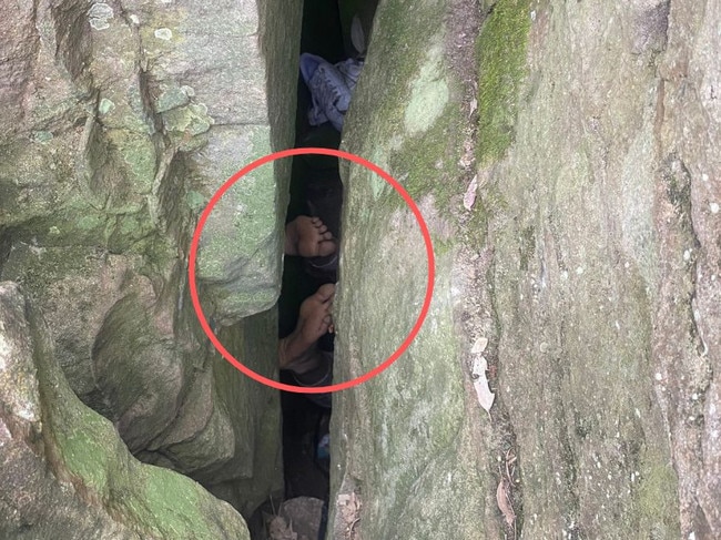 A woman has becme stuck between a rock and a hard place after trying to retrieve her phone. Picture; NSW Ambulance / Facebook