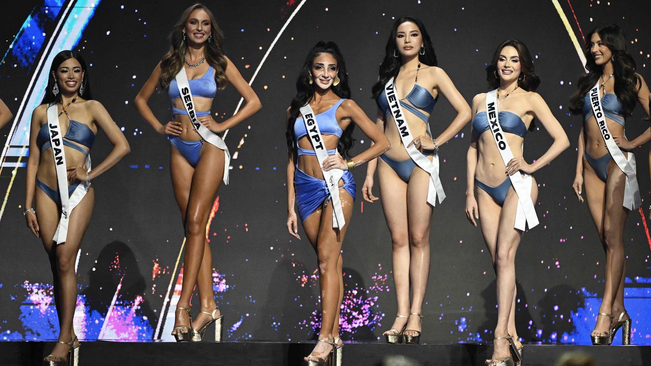 Miss Egypt, Logina Salah, (C) competes in the swimsuit section of the 73rd edition of the Miss Universe. Picture: Carl De Souza/AFP