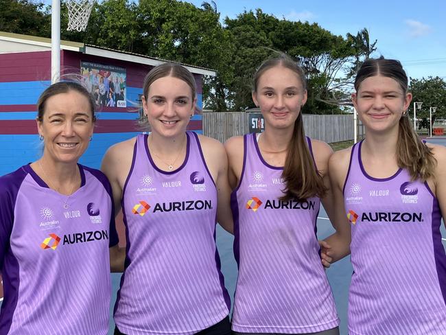 Mackay Firebirds Futures Academy coach Rebecca Hagenbach, and players Christa Nissen, Kate O'Brien and Shaylah Pershouse. Picture: Mitch Bourke.