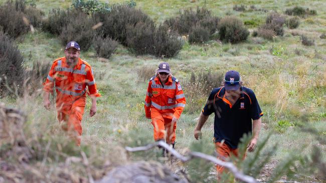 Police and SES crews scoured rugged terrain in Mount Buffalo. Picture: Sarah Matray