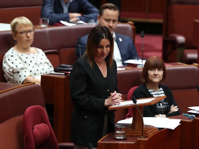 Senator Jacqui Lambie in the Senate Chamber at Parliament House in Canberra. Picture Kym Smith