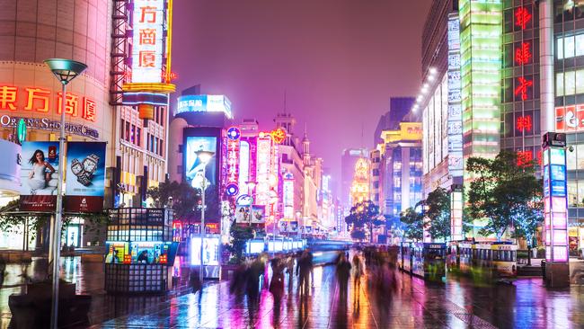 Nanjing Road in Shanghai, China. Shanghai is currently the third most ‘powerful’ city in terms of travel and tourism GDP, and is set to trump Paris, France by 2032. Picture: Getty Images.