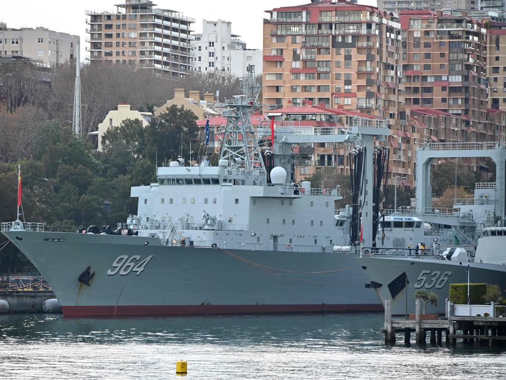 Chinese warships docked at Garden Island naval base in Sydney. Picture: Peter Parks/AFP