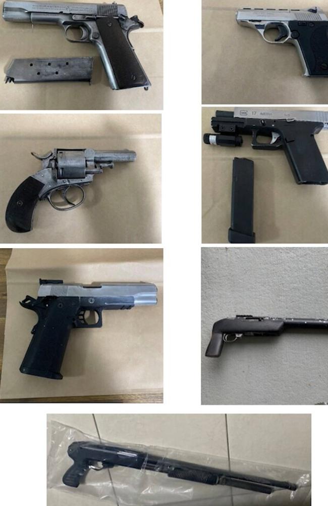 Police allegedly seized several firearms, ammunition, clothing and other items. Picture: MyPolice