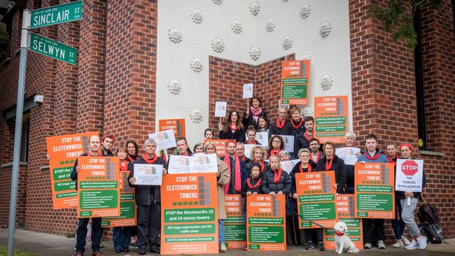 Elsternwick residents continue to rally against plans by Woolworths for apartment towers and a supermarket at the old ABC TV site. Picture: Jake Nowakowski