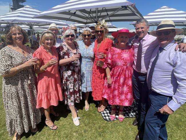 Geelong's Browyn and friends at the 2024 Oaks Day. Picture: Himangi Singh.