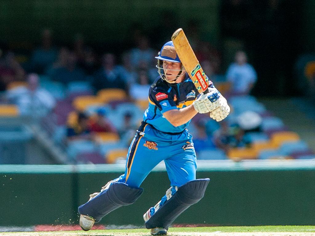 Josh Nelson in action for the Gold Coast Thunder at the Bulls Masters Country Challenge Twenty20 cricket final at the Gabba on Sunday, January 19. Picture: Bob Jones