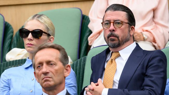 LONDON, ENGLAND - JULY 02: Dave Grohl and Jordyn Blum attend day two of the Wimbledon Tennis Championships at the All England Lawn Tennis and Croquet Club on July 02, 2024 in London, England. (Photo by Karwai Tang/WireImage)