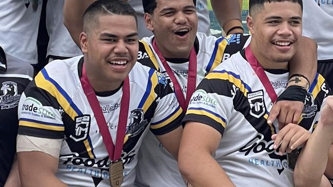 Ipswich SHS’s Tre Fotu, left, who will be up against Chris Faagutu, right, the Marsden captain. Both boys helped Souths Logan win the Meninga Cup premiership this season.