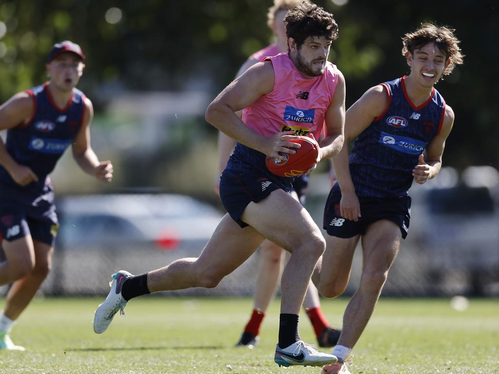 Angus Brayshaw of the Demons was training with teammates as recently as February 12 but has since retired from AFL on doctor’s advice. Picture: Michael Klein