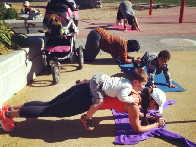 Should this be a daily sight in Australia’s parks ... Mums working out with their toddlers. Picture: Facebook.