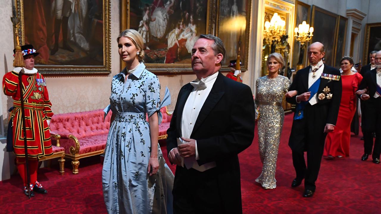 Ivanka Trump, pictured with Secretary of State for International Trade Liam Fox, accompanied her father on a state visit to England last June. Picture: Victoria Jones/WPA Pool/Getty Images