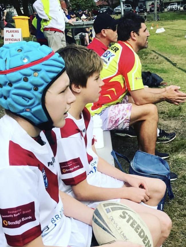 Sea Eagles coach Trent Barrett with the Harbord Devils.