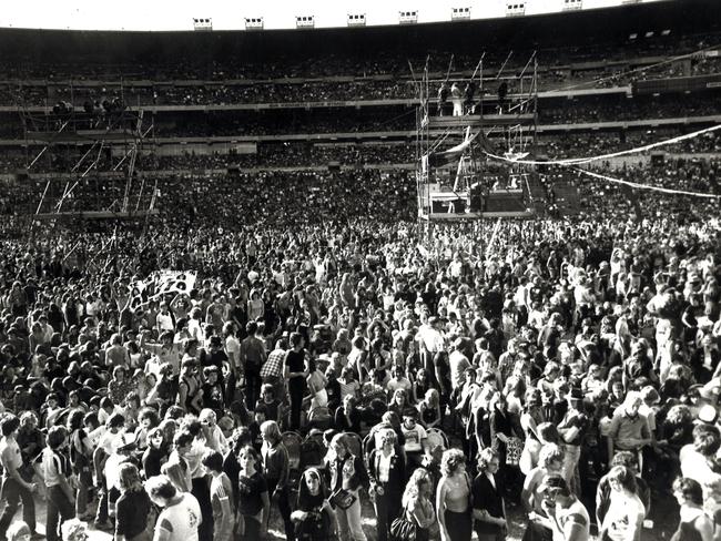 A huge crowd gathered at VFL Park to watch KISS perform in 1980.