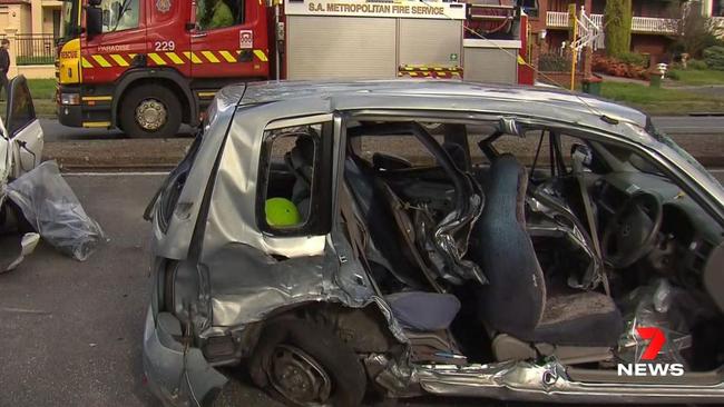 Emergency services had to cut a pregnant woman trapped inside her hatchback. Picture:7NEWS