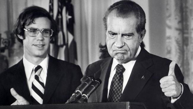 Richard Nixon bids farewell to the White House staff after his resignation. Picture: AFP.