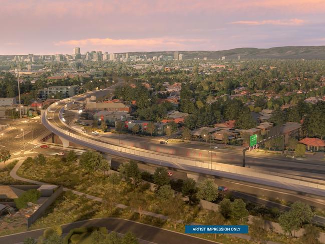 An artist impression of part of the elevated North-South motorway. The project is the state’s biggest on record. Picture: Supplied