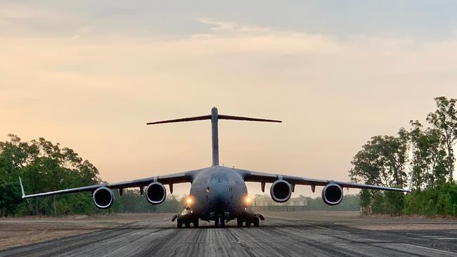 A Royal Australian Air Force C-17A Globemaster III aircraft (No. 36 Squadron) at RAAF Base Scherger, Far North Queensland, during Exercise Global Dexterity 21.