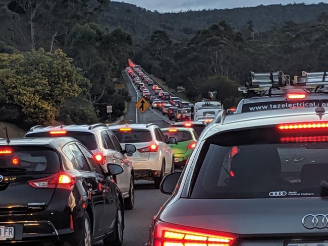 Commuters grind to a halt on Southern Outlet after a crash blocks traffic. Picture: DAVID KILLICK