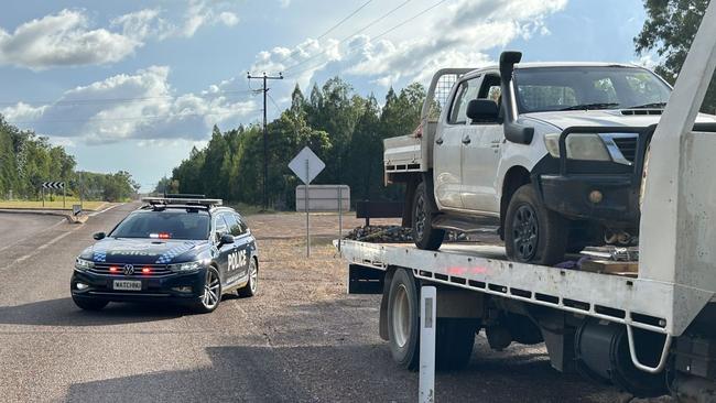 A 35-year-old man has been arrested after allegedly rolling his car while hooning in Howard Springs with a blood alcohol reading nearly five times the legal limit. Picture: NT Police / Supplied.