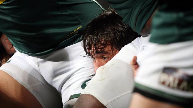 South Africa’s Franco Mostert packs down in a scrum.