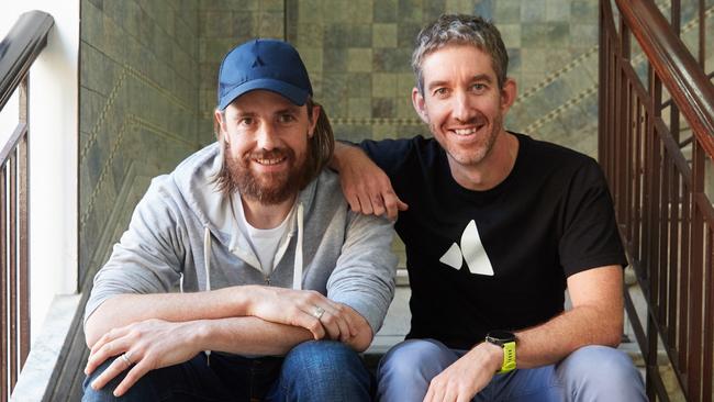 Atlassian founders Mike Cannon-Brookes, left, and Scott Farquhar in their Sydney headquarters.