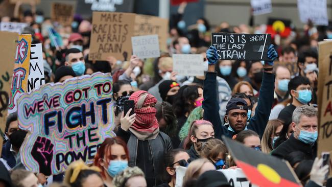 The Black Lives Matter protest in Melbourne, from which several people tested positive to COVID-19. Picture: Alex Coppel