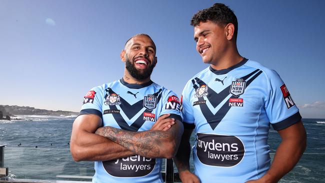 Josh Addo-Carr with his Blues teammate Latrell Mitchell.